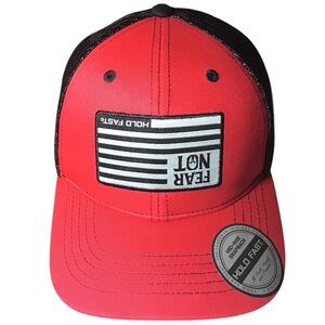 Hold Fast Red Black Mesh Trucker Hat  Snap Back Faith Family Freedom